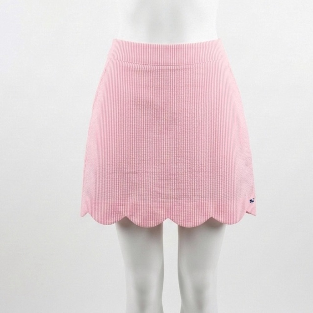 Vineyard Vines Pink Performance Scalloped Seersucker Mini Skirt Built In Shorts